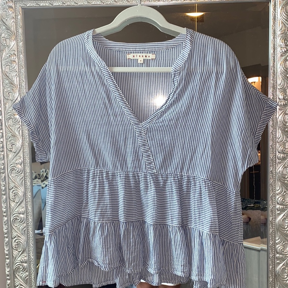 Xirena peplum striped cotton top
